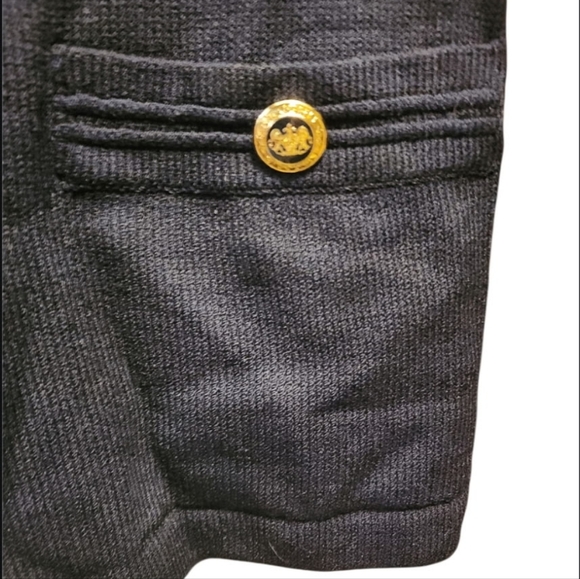 St. John Basics Cardigan Sweater Jacket Santana Knit Navy Blue Gold Accents Med - Picture 6 of 14